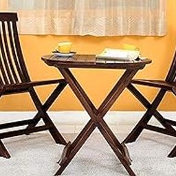 Solid Sheesham Wood Folding Coffee Table Set | Wooden Patio Folding Dining Table Bistro Set with 2 Chairs for Outdoor & Balcony Furniture | Rosewood, Rich Walnut-image-45