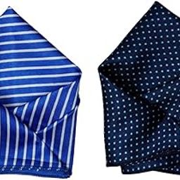 Men’s Satin Pocket Square Combo – Blue with White Stripes & Navy Blue with Blue Polka Dots-image-57