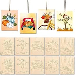Haoser 10 PCS Large Unfinished Wooden Fall Crafts – Predrilled Paintable Wood Slices with Ropes for DIY Painting, Autumn Pumpkin Scarecrow Maple Leaf Shapes for Kids Adults Art Projects, Home Decor-picture-27