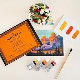 MENORAH – A5 – 100% Cotton Watercolor Sketchbook – 300 GSM- Water Color Paper Loose Sheets (14.8 cm x 21.0 cm)- (12 Sheets / 24 Pages)- Watercolour Artist Sketchbook-19