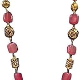 AAMRAPALI Maroon and Gold Jade Necklace for Women, Antique Finish Golden Wire Jewelry-7