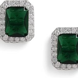 Emerald Green Designer Studs earrings for women, Emerald Green With Rhinestones, Silver Plated, for girls, fancy earrings, Latest Light Weight small stylish-1