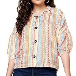 Women's Printed Half Sleeve Oversized Shirt Top (Multicolor)-image-6