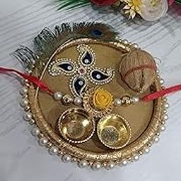 Nutts Rakhi Pooja Plate with Handmade Rakhi for Brother Traditional Decorative Pooja Thali for Raksha Bandhan (Design 6)-image-11