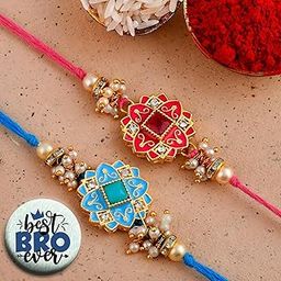 Ascension Pack of 2 Flower Rakhi Set Combo For Brother Bhaiya Sister Raksha Bandhan Gift Band Moli Bracelet Stone Pearl Rakhi with Roli Tilak & Best Brother Fridge Magnet-image-14