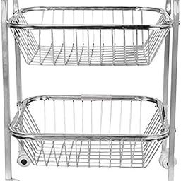 Q13® Stainless Steel Fruit & Vegetable 2 Layer (Tier) Stand Kitchen Trolley/Vegetable Organizer for Onion Potato Rack-17