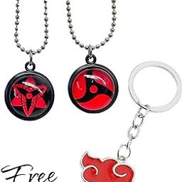 Stainless Steel Anime Pendant Necklace Pack 2 & Keyring Free, Red-image-42