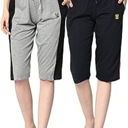 Women's Cotton Blend Capri Sportswear for Sleep, Gym, Yoga and Sports Wear Pack of 2-Vj_Wcapri_Group17-image-93