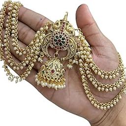 KGr Splash Kempu Stones hanging jhumki design Jada Billai With Maatil For Hair-23