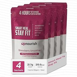 Upnourish Meal Replacement Shake | Strawberry Flavour | 21.7g Protein, 5.3g Fibre, 24+ Nutrients | 90% Whey Isolate | Weight Loss | (50gx4)- 200gms-25