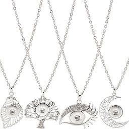 SUNNYCLUE 1 Box 8Pcs 4 Sets Snap Button Necklace Tree of Life Charms Rhinestone Eye Feather Charm Large Crescent Moon Snap Buttons Base Tray Stainless Steel Lanyard Necklace for Women Sweater Chain-picture-52