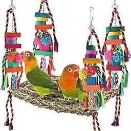 Luksuriøst Bird Foraging Wall Toy, Edible Seagrass Woven Climbing Hammock Swing Mat with Colorful Chewing Toys, Suitable for Lovebirds, Finch, Parakeets, Budgerigars, Conure, Cockatiel-image-71