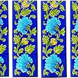 Shiv Kripa Blue Pottery Home Decor Wall Mural Mosaic Tiles Ceramic Handmade Wall Decorative Tiles 2 x 6 Inch Set of 6 Tiles (Multicolor)-27