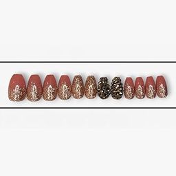 SHHAGAN Reusable Artificial Fake Nail Set |Base Design Glossy Nails | Lightweight & Long Lasting| Quick Fix For Festivals & Special Occasions(Multicolor)_nails-312-46