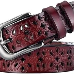 ftk Women's Genuine Leather Belt – Versatile Hollow Cowhide Thin Decorative Trouser Belt-picture-37