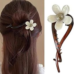 S.A.V.I Elegant 11cm Hair Clip for Women & Girls | White Flower with Pearl Center | Brown Tortoiseshell Acrylic Barrette | Stylish Floral Hair Accessory for Party, Ethnic & Daily-image-13