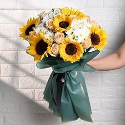 FlowerAura Fresh Live Flower Bouquet of 10 Roses, 2 Daisy, 6 Sunflowers For Birthday Gift, Anniversary Gift, Wedding Gift, Mother's Day Gift, Love & Romance Gift, Father's Day Gift (Same Day Delivery)-image-41