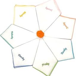 100% Cotton (Compact Yarn) Weekdays Embroidery Handkerchief For Kids Girls and Boys- (Size :- 33 cms * 33 cms) (Pack of 6 + 1 Free) - Gift Pack-image-53