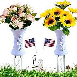 White Cemetery Grave Vase with Spikes Flowers Holder Decorations for Cemetery with Metal Stakes for Garden Yard 13 Inch (2 PCS) (Set A)-image-57
