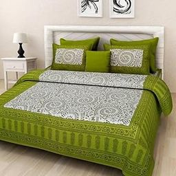 100% Cotton Rajasthani Jaipuri Traditional Floral India 160 TC Cotton Single BedSheet with 2 Pillow Covers (WTI-SNGL-3189)-image-95