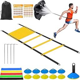 PNYKOO Speed & Agility Training Kit - 20ft Agility Ladder, 12 Disc Cones, Resistance Parachute, 5 Resistance Bands & Carry Bag | Football Soccer Basketball Fitness Drills for Kids Adults-8