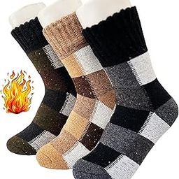 3 Pair Men Checked Solid Soft & Woolen Cozy Knitted Winter Thick Warm Stretchy Elastic Calf Length Socks (Without Thumb) For Boys Gents Man Male(Green Grey Brown)-image-55