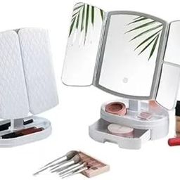 Multi-Purpose Foldable LED Makeup Mirror with Drawer Smart Touch Dimmer Vanity Cosmetics 2X/3X Magnifying Desktop Mirror-16