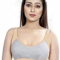 Sports Bra for Women, Pack of 6, Grey with Coloured Trim, Cotton Blend-image-19