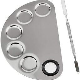Makeup Palette 6x4inch Stainless Steel 5-well Nail-art Cosmetic Artist Mixing Palette with Spatula Tool for Mixing Foundation Silver-14