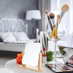 Gyanshu Wooden Desk Square Makeup Mirror - 360 Degree Rotatable, Eco-Friendly Cosmetic Mirror with Adjustable Wooden Stand | Compact Vanity Mirror for Bedroom & Dressing Table-51