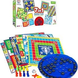Ratna's 7 in 1 Family Board Game, Board Size: 6.5 Inches X 6.5 Inches & 8 Inches X 8 Inches|Brainvita,Ludo,Snakes & Ladders,Business,Car Rally,Diamond Mine,Cricket-29