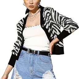 Black Animal Print Front Open Wool Cardigan-image-57