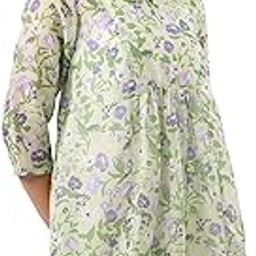 Women's Green Silk Blend Floral Printed A-line Tunic-image-48