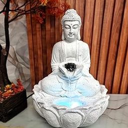 Expleasia Exuberant & Luxury Decor Resin Mini Divine Lotus Buddha Water Fountain for Table, Living Room, Home & Office Decor (White)-image-49