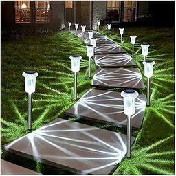 DenicMic Solar Pathway Lights Outdoor 10 Pack LED Waterproof Stainless Steel Garden Stake Lights for Path, Walkway, Driveway, Yard, Patio, Garden Decor (Cold White)-image-52