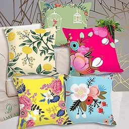 IM FAB Floral Digital Printed Decorative 200TC Canvas Cotton Cushion Covers (Multicolour, 24X24 Inches or 60X60 cms) - Set of 5 Pcs-image-6