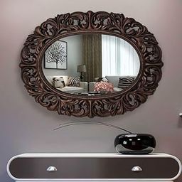TOUCH WOOD HANDICRAFT Wall Hanging Wooden Mirror Frame for Home Decor, Hand Curved Frame Oval Shape Antique Copper Color 24x18 Inch Only Frame Without Mirror-image-37