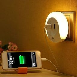 HOME CUBE Smart Control Sensor Led Night Light Bedroom Lamp With Dual Usb Phone Charging Switch Socket (Warm White, Pack Of 1,Plastic)-picture-12