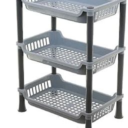 Kuber Industries Plastic 3-Layer Kitchen Rack For Storage|Multifunctional Bathroom Rack|Corner Rack For Fruits, Vegetable, Assesories|Easy Assemble (Grey)-image-19