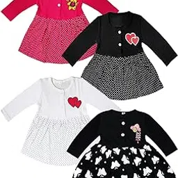 kidzzcart Baby Girl's Pure Cotton Knee Length Frock Dress Full Sleeves Pack of 4-picture-6