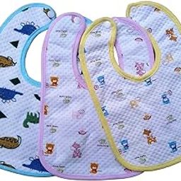 BabyGo Multicolored Cotton Baby Bibs with Titch Button | Soft Cotton Washable for Babies Age 0 Month to 2 Years Waterproof Bibs (Pack of 3)-41