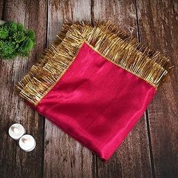 SEER Square Pooja Room Decoration Item White Silk Satin Altar Cloth, 1 Meter, For Pooja Table, Goddess Chowki Aasan, Temple, Mandir, Puja Ghar (Pink)-image-51