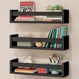 WooDinto Wooden Wall Shelves for Living Room, Bedroom | Wall Mounted Shelf | Wall Hanging Storage Unit | Wall Organiser Shelf (Floating Set of 3 - Black - 18 Inch)-picture-19