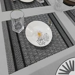Placemat | Placemats for Dining Room | Anti-Slip Table Mat Set | Placemats for Kitchen Table | Size 45 x 30cm | 6 Piece Set | Black Grey-image-1