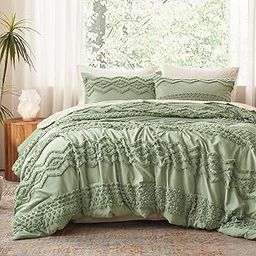 Luxudecor Sage Green Tufted Comforter Set Full Size 3 Pieces Boho Shabby Chic Comforter Farmhouse Embroidery Bedding Set Soft Comforter for All Seasons (Sage Green, 80''x90'')-image-48