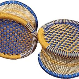 Priyansh Mudda House Handmade Sarkanda Wooden Small Muddi/Stool (Wood, Green)- Set of 2-image-13