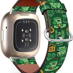 Mingdao Compatible with Fitbit Sense 2 / Sense / Versa 4 / Versa 3 Patterned Leather Replacement Band (St. Patrick Irish Pattern)-image-68