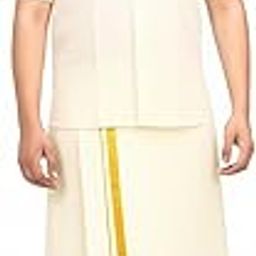 Men's Traditional Cotton Dhoti with Gold Zari Border, Off White, 2 Meters, Festive and Ethnic Wear-picture-21