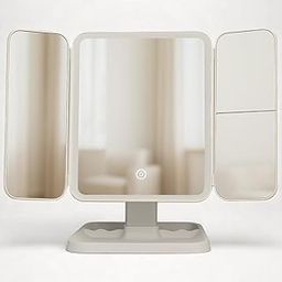 TWELVE13 Makeup Mirror with Adjustable Trifold Angle and LED Lights | Magnifying Vanity Mirror with 3 Adjustable Coloured LED Light with USB Power and Battery Power (White)-40