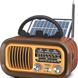 【2024 New】 PRUNUS J-150BTS Small Retro Vintage Bluetooth Radio, Portable AM FM Transistor with Best Sound, Rechargeable Battery/Solar Operated, TWS, Support TF Card/USB Playing（Gold）-10